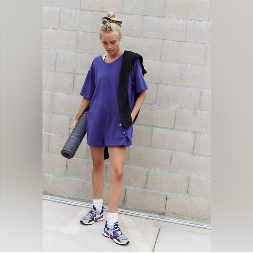Free People FP Movement Hot Shot Purple Tee Romper Size Medium